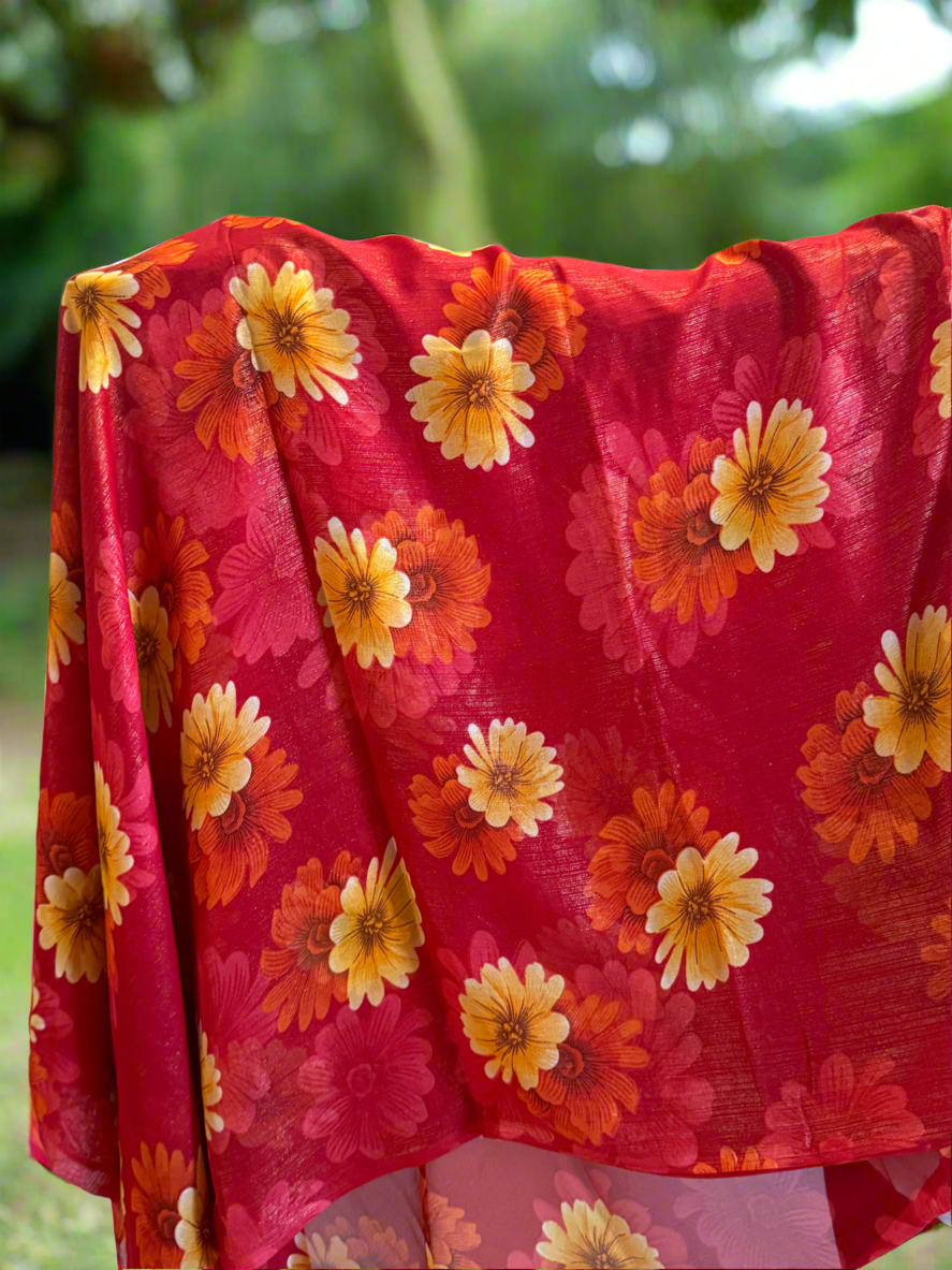 Flower printed sari with fall and pico