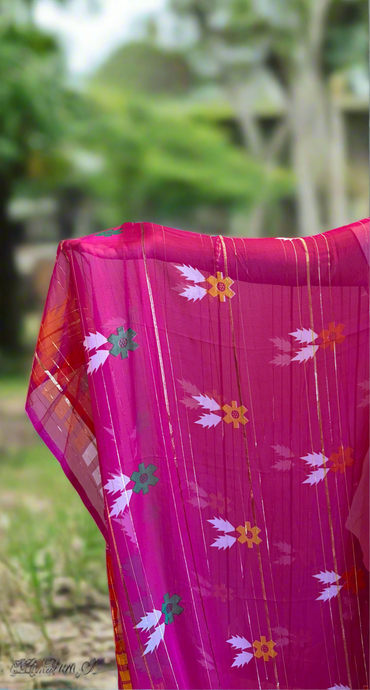 Jamdani Chiffon sari with fall and pico