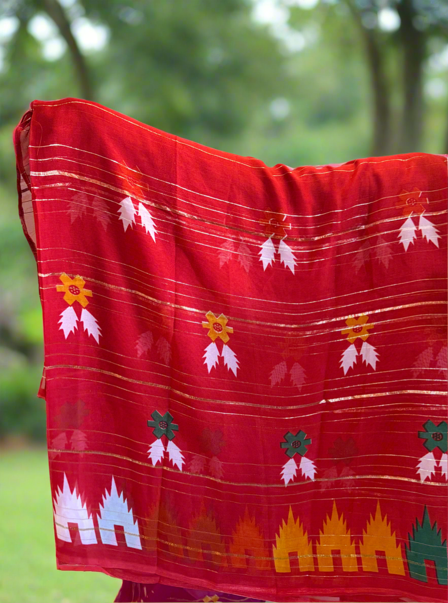 Jamdani Chiffon sari with fall and pico