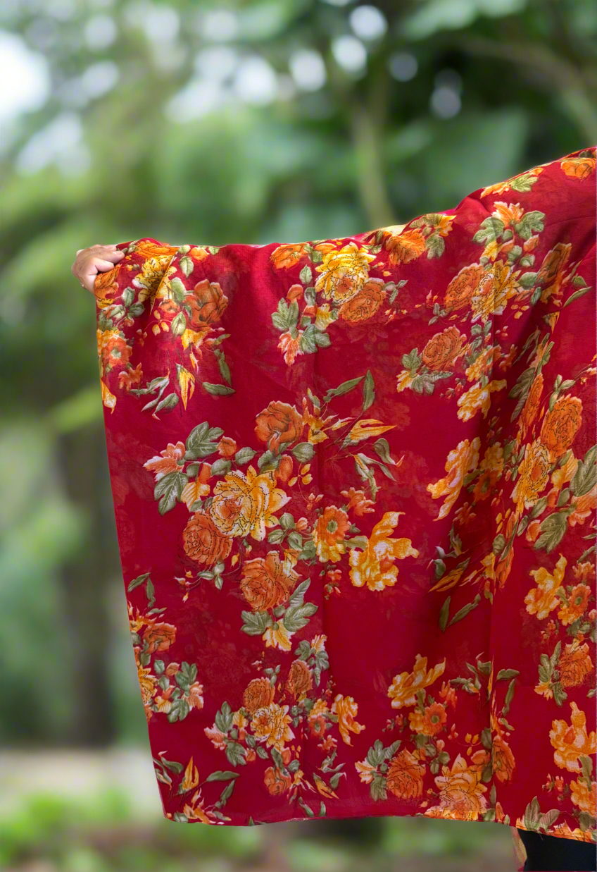 Flower printer sari with fall and pico