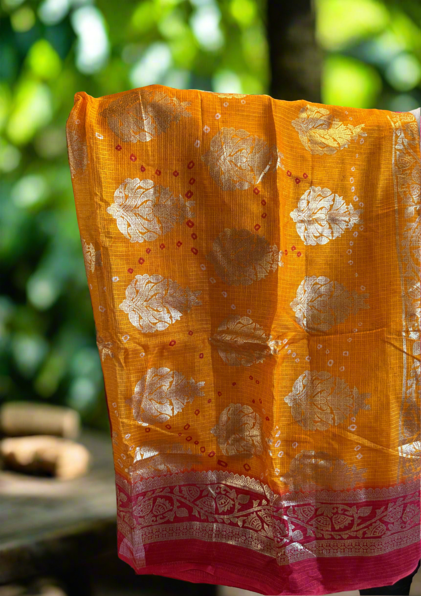 Chunari sari with fall and pico