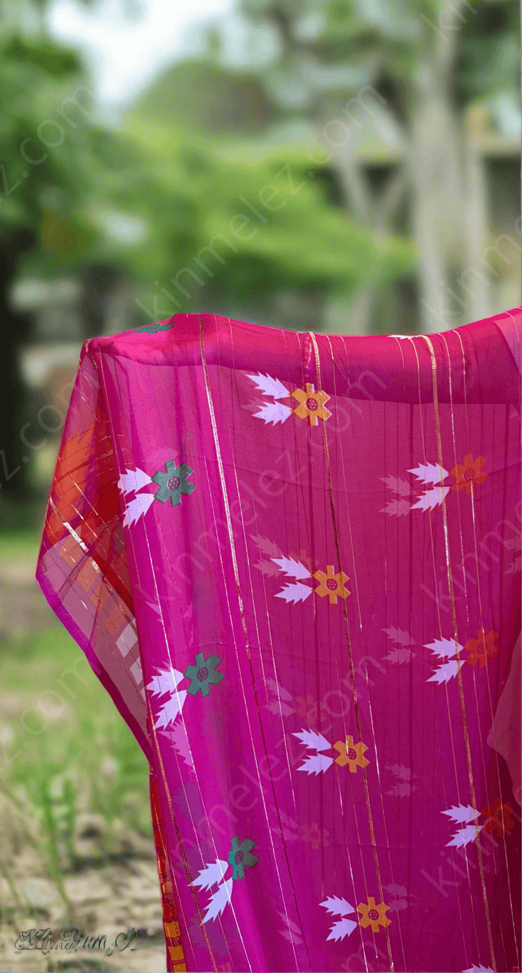 Jamdani Chiffon sari with fall and pico - Kinmel EZ