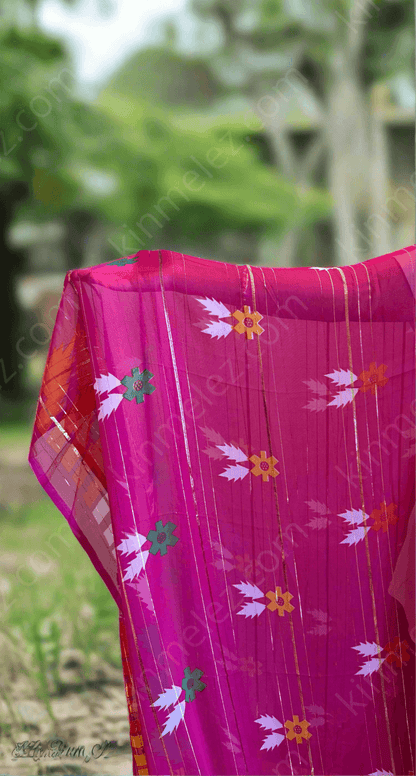 Jamdani Chiffon sari with fall and pico - Kinmel EZ
