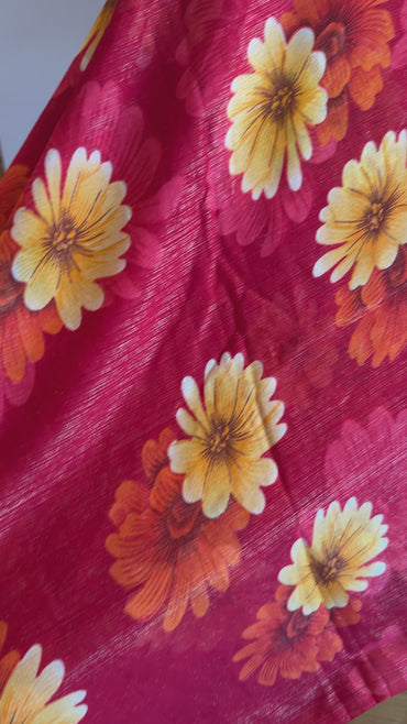 Flower printed sari with fall and pico