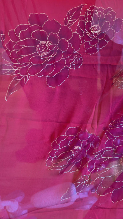Golden flower printed sari with fall and pico