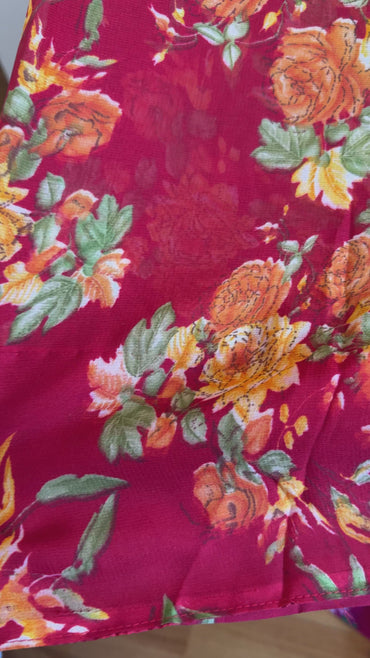 Flower printer sari with fall and pico