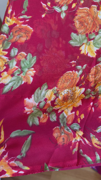 Flower printer sari with fall and pico